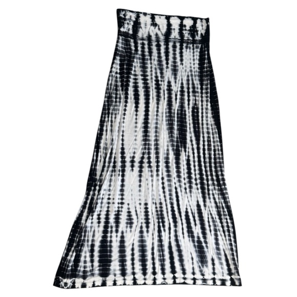DESIGN HISTORY Black White Tie-Dye Maxi Skirt Convertible Size L Boho Flowy - Picture 1 of 3